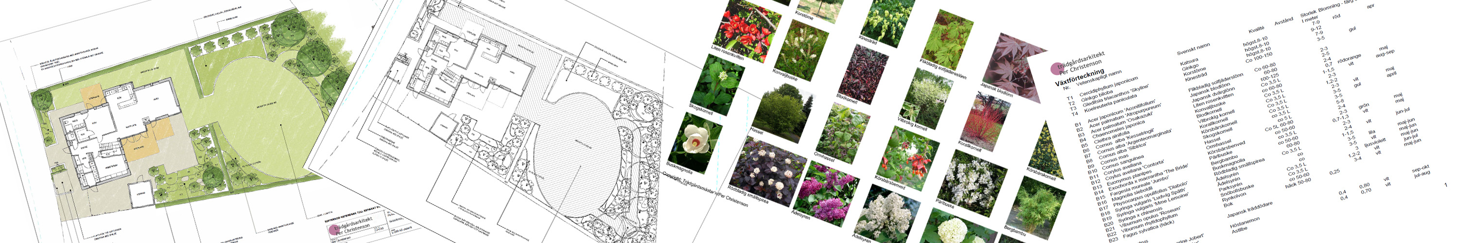 Trädgårdsdesign, skissförslag och arbetsritningar